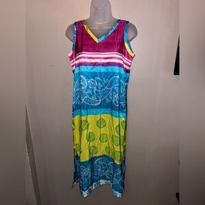 Vintage Misplaced Cowboy 100% silk dress - midi, sleeveless,  colorful 90’s